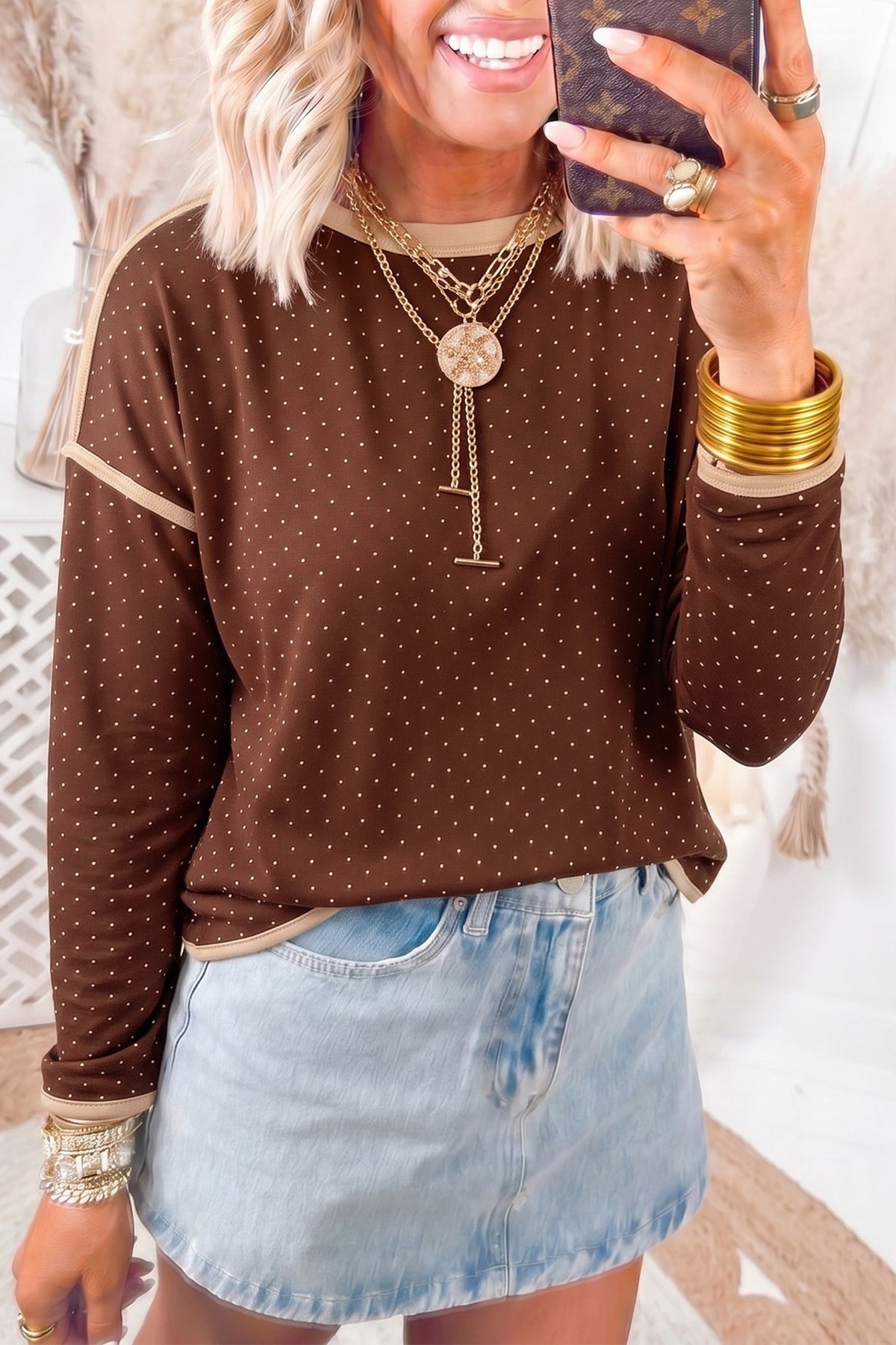 Brown Contrast Trim Sweater