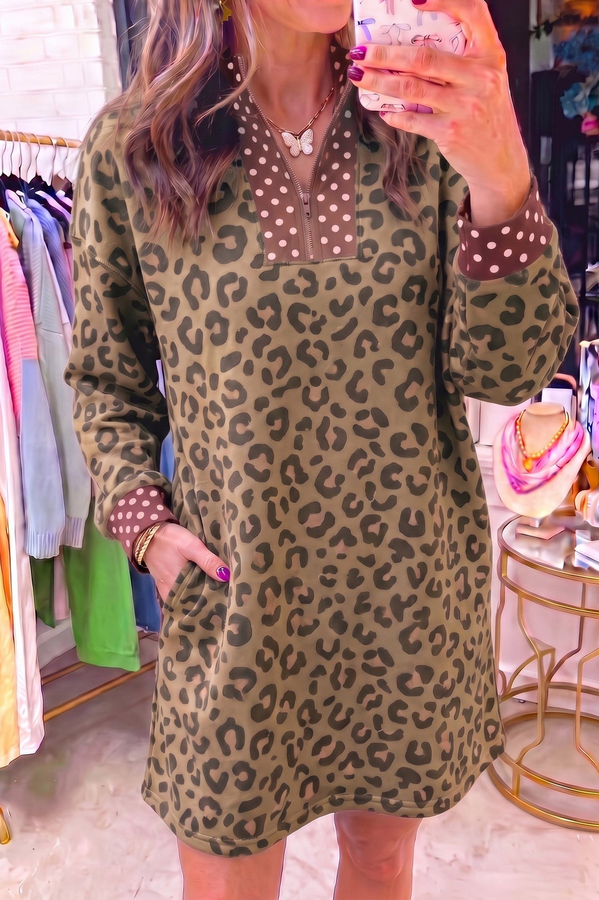 Leopard Polkadot trim dress