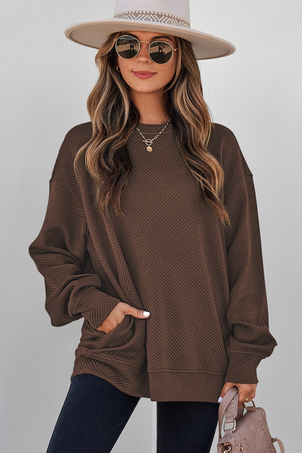 Textured Round Neck drop shoulder Top