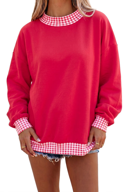 Red colorblock polka dot sweatshirt