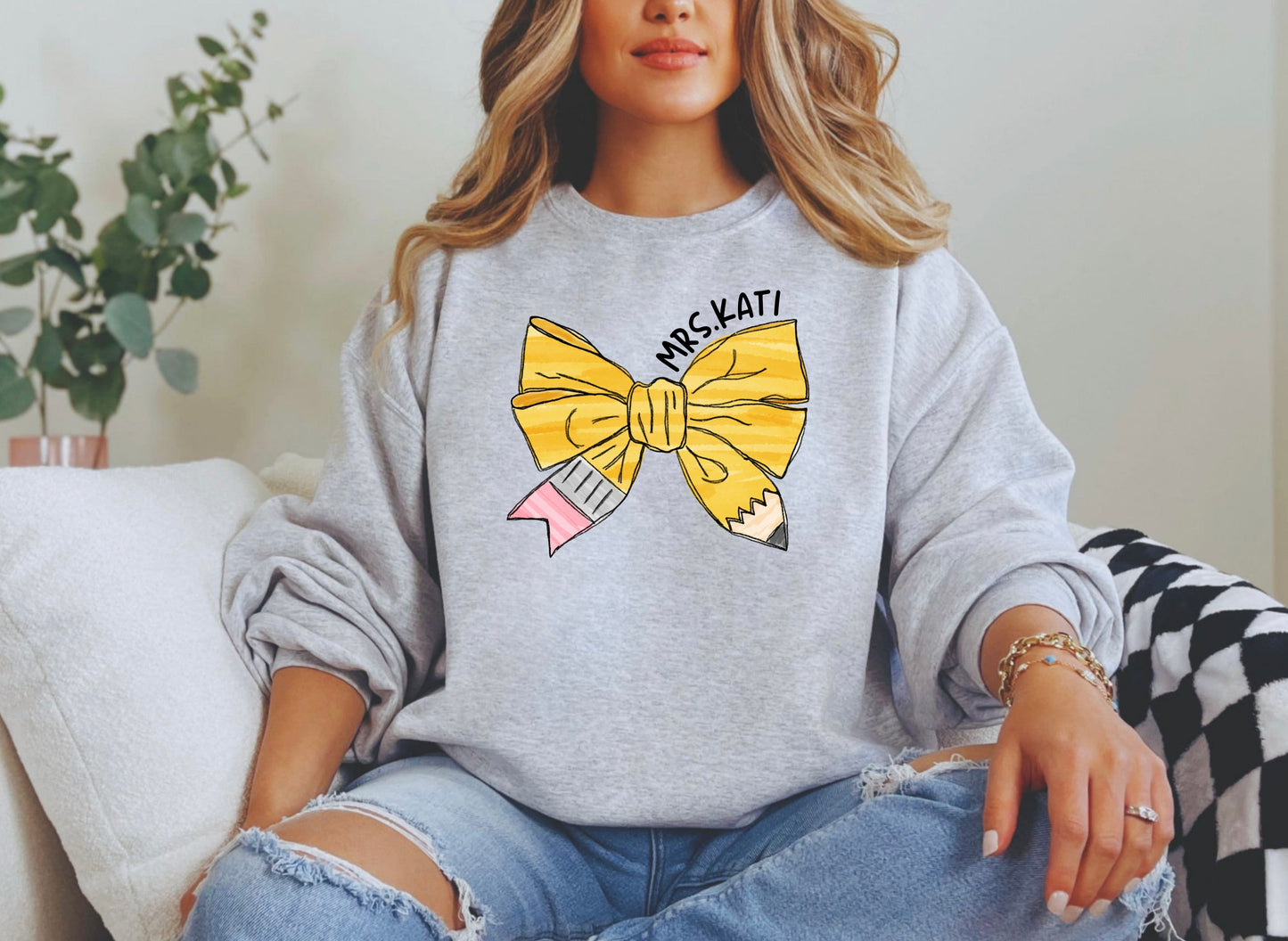 Teacher Coquette Pencil Crewneck