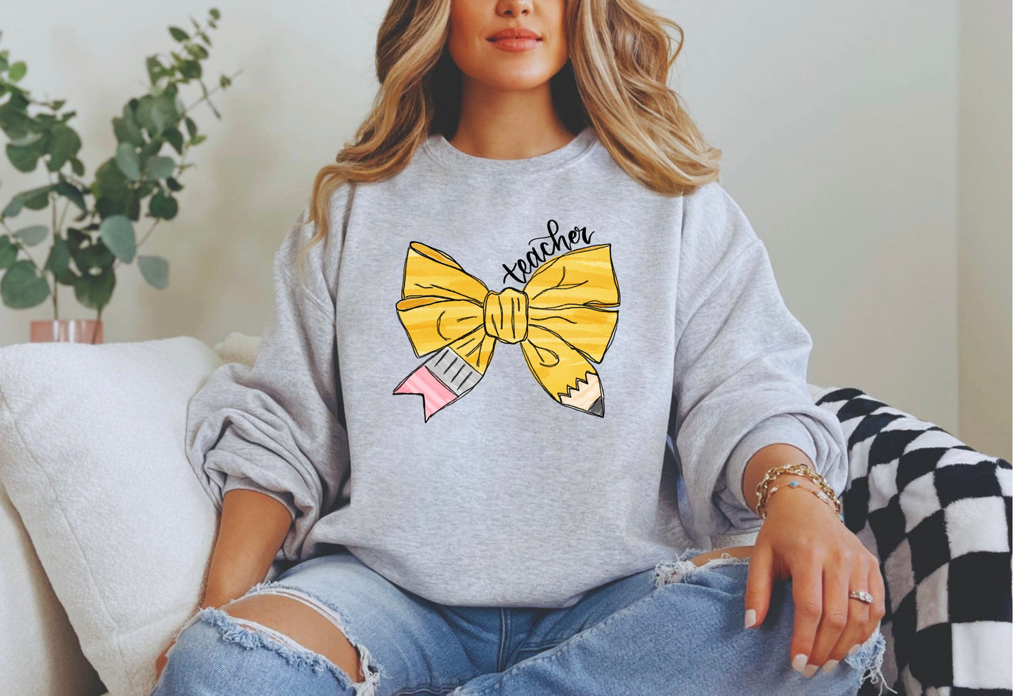 Teacher Coquette Pencil Crewneck