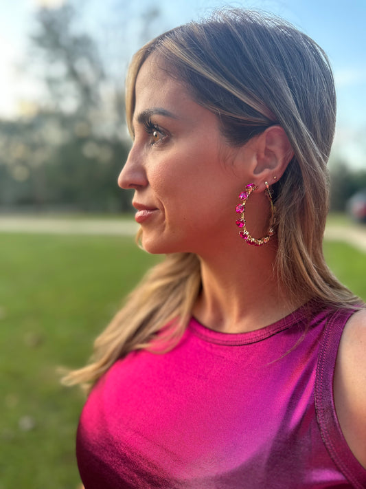 GEMSTONE EMBRACE FUCHSIA CRYSTAL HOOP EARRINGS