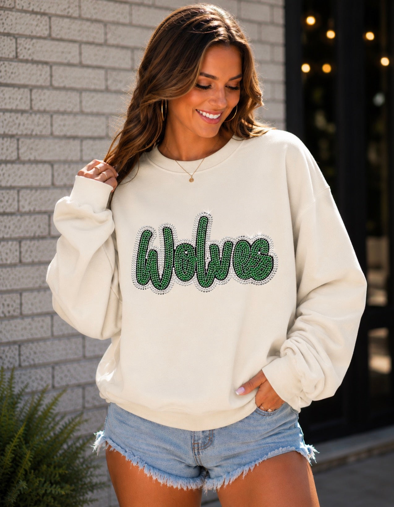 Cursive Mascot Spangle Crewneck