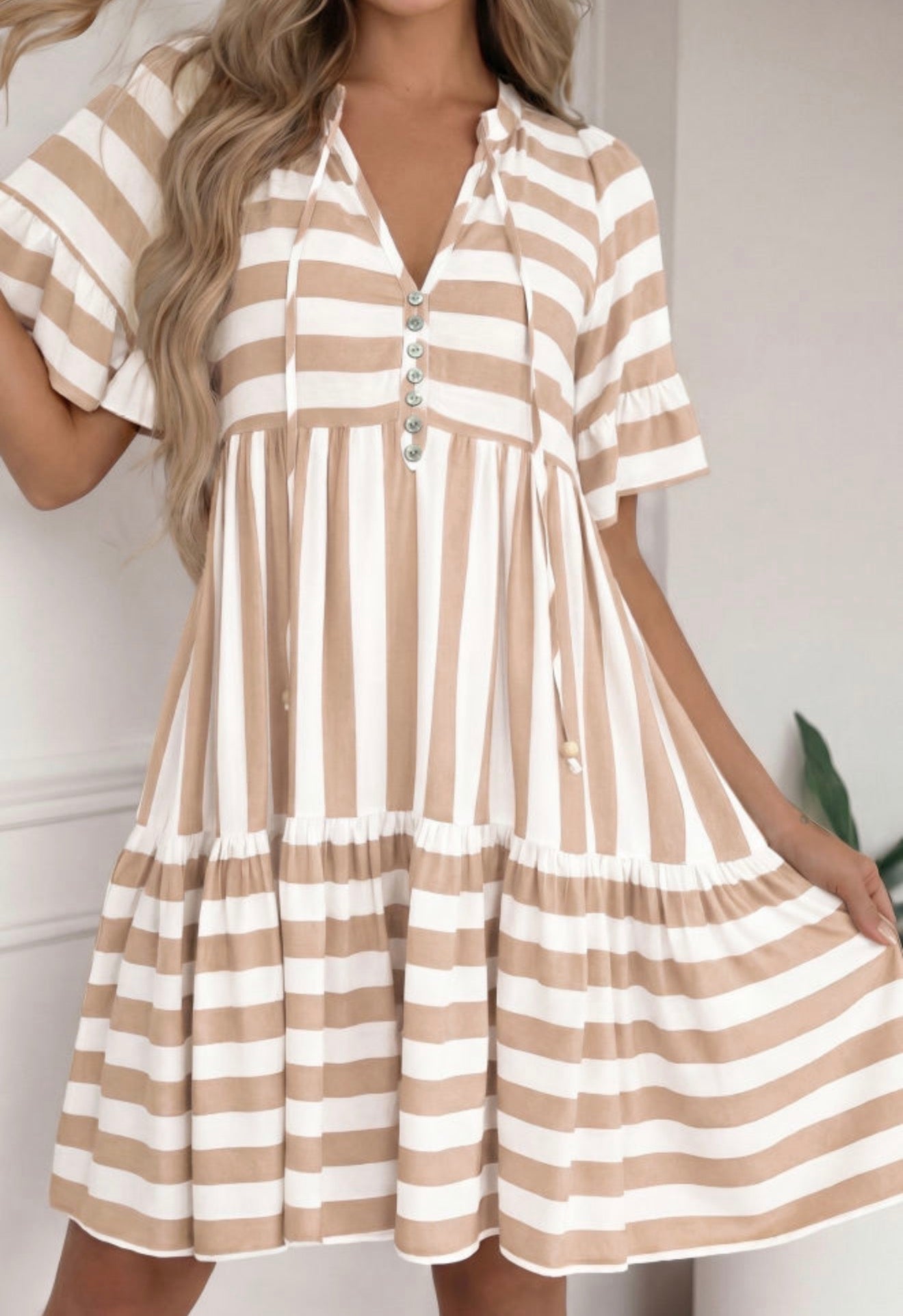 Khaki Brown Stripe Dress