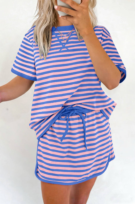 Blue stripe relaxed skort set
