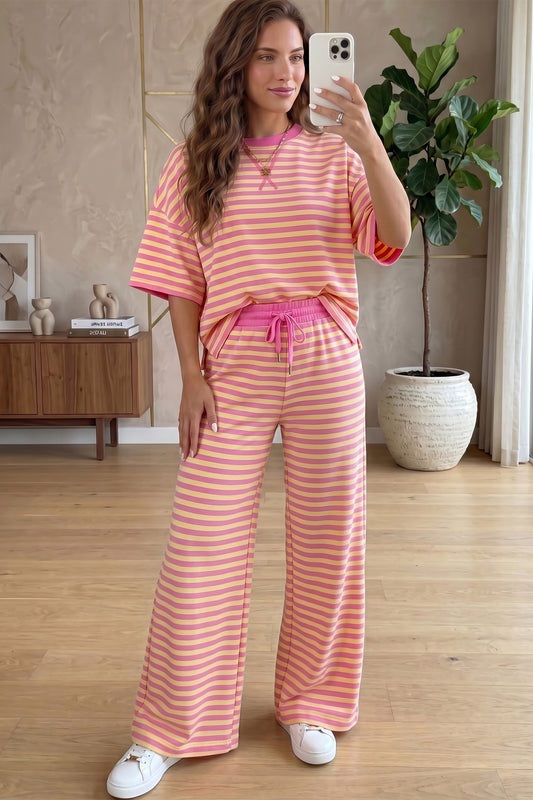 Pink Stripe Color Block pant set
