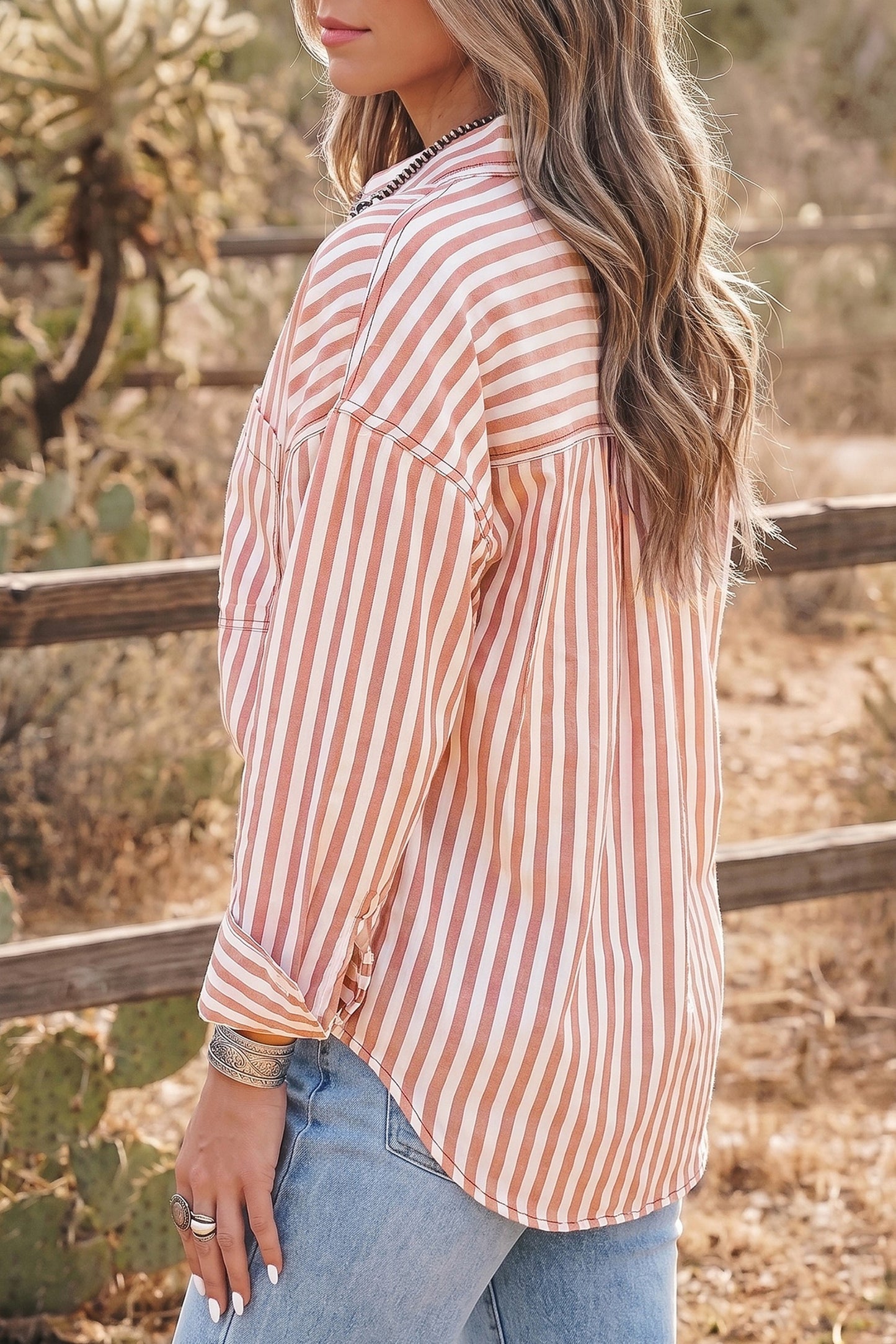Brown Stripe Long Sleeve Top