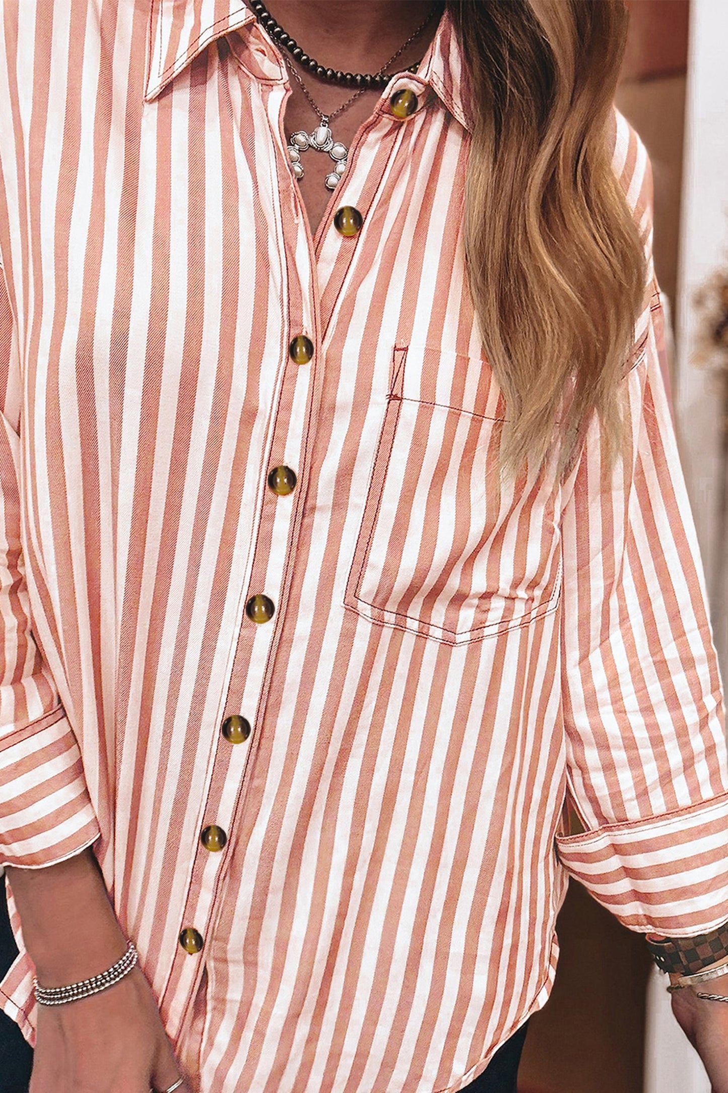 Brown Stripe Long Sleeve Top