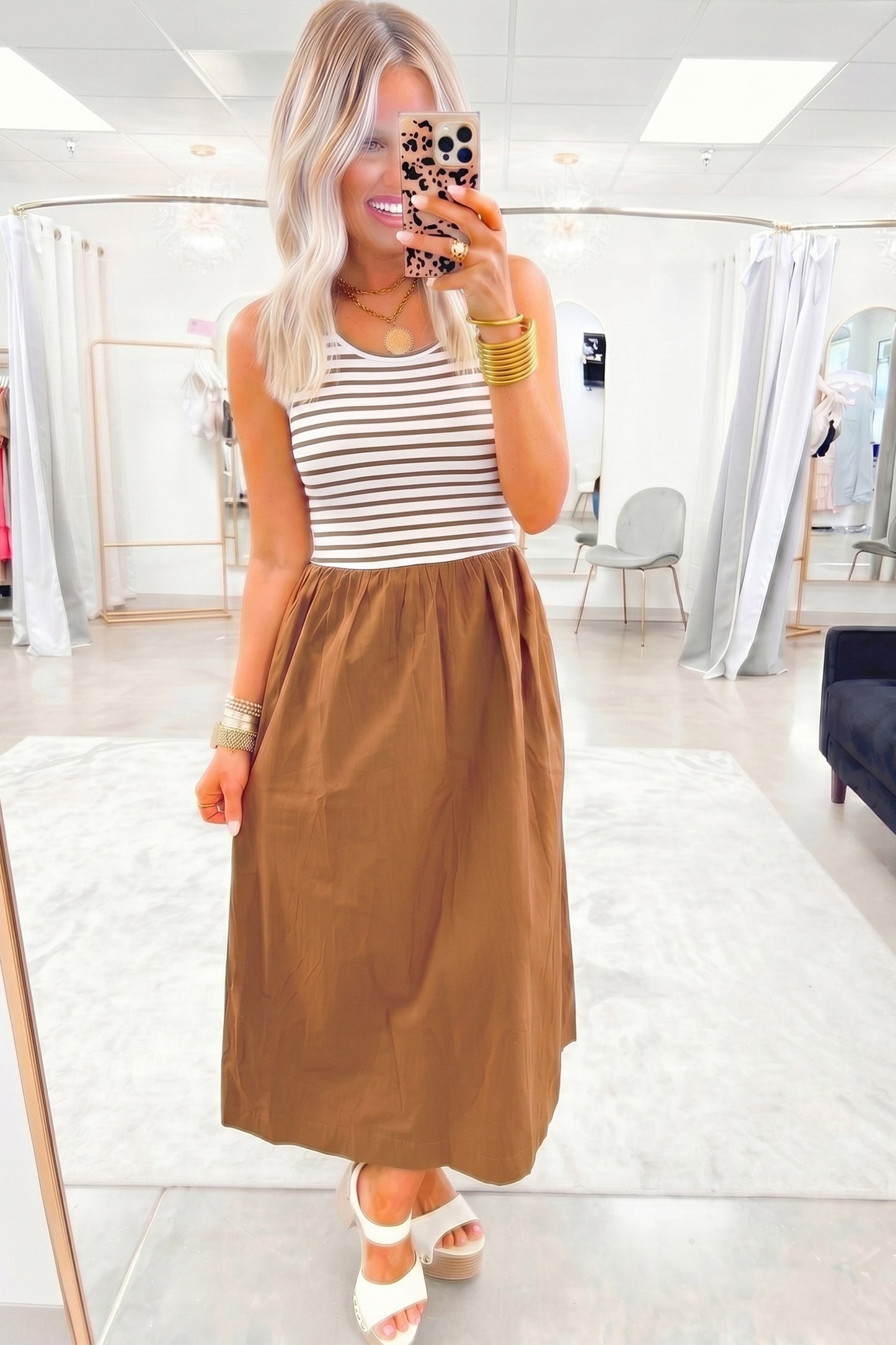 Chestnut patchwork long dress