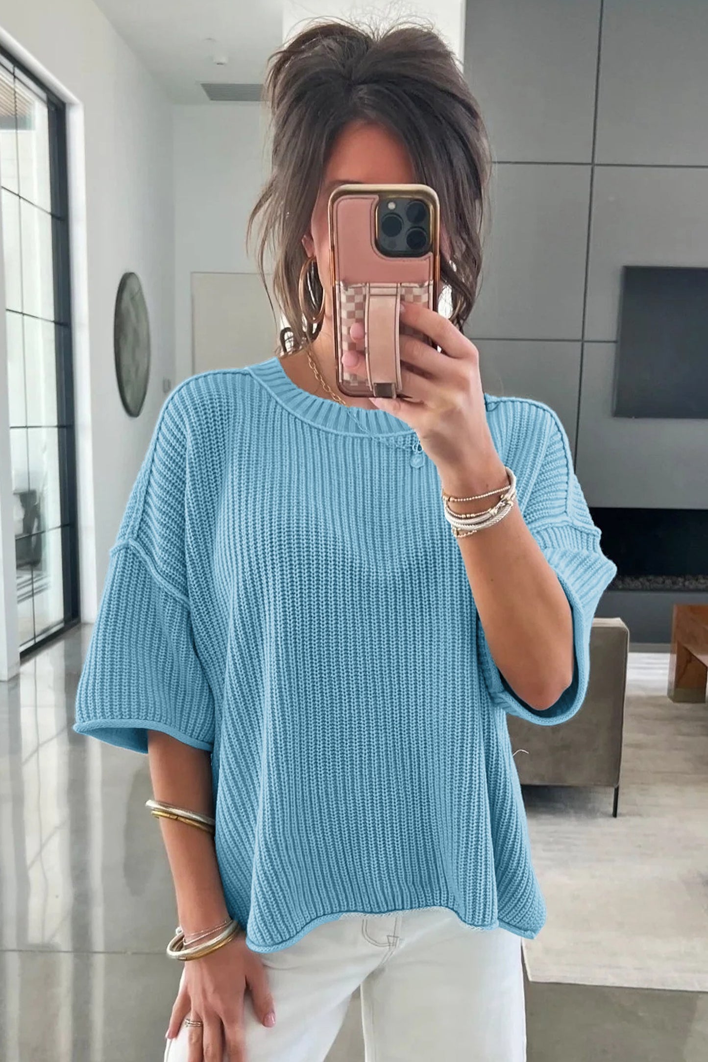 Mist Blue Exposed Seam Top