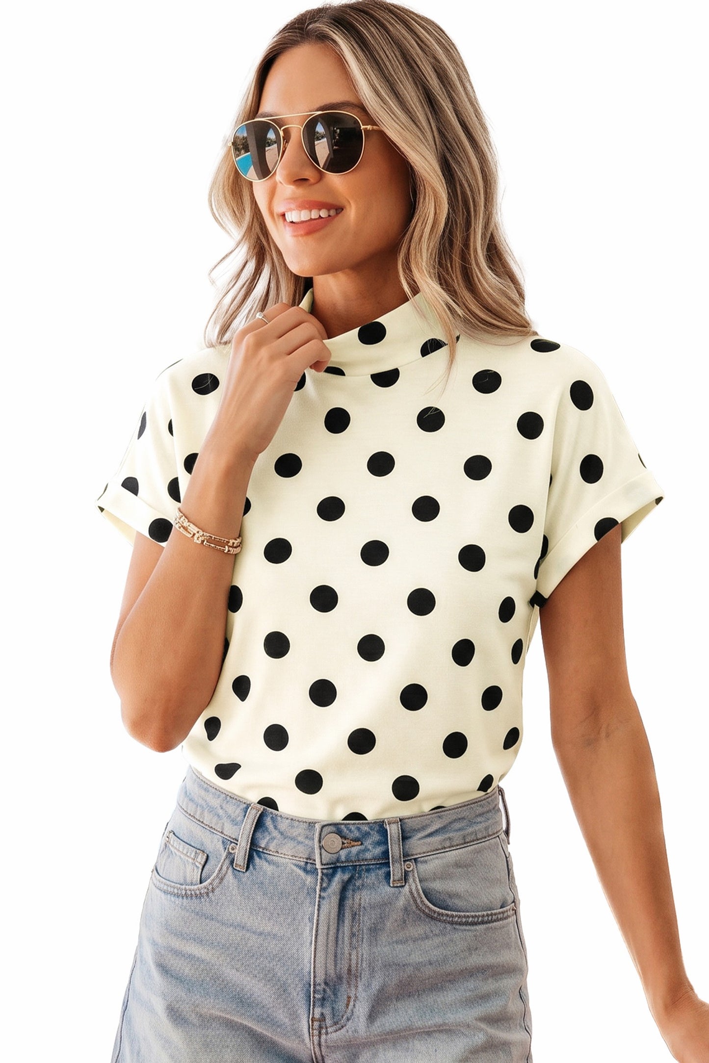 Beige polkadot top