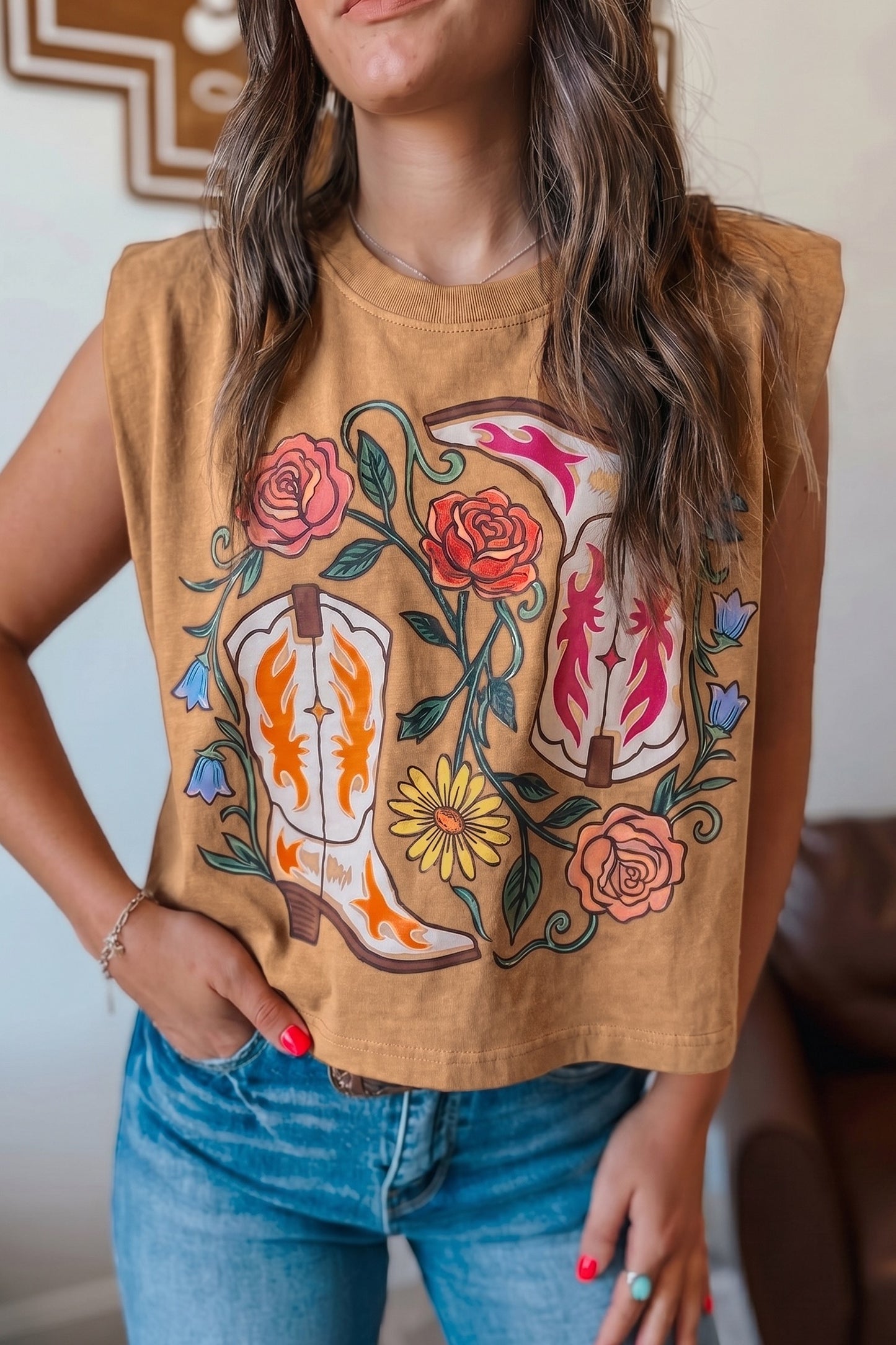 Camel western boots top