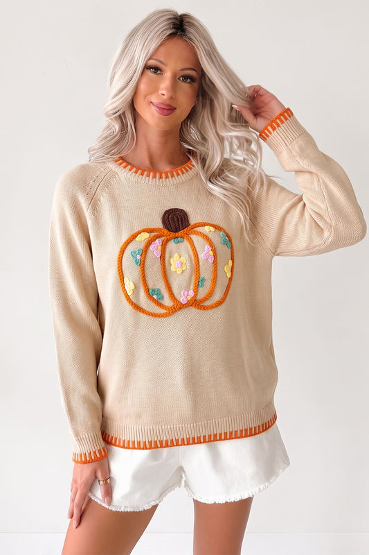 Floral embroidered pumpkin sweater