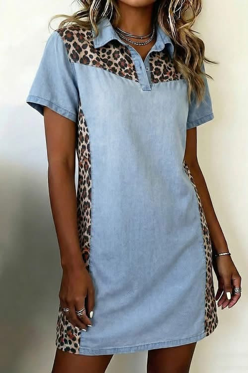 Denim color block patchwork dress