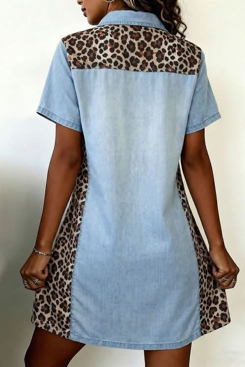Denim color block patchwork dress