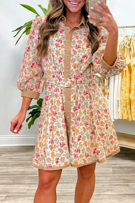 Orange Floral Belted Dress