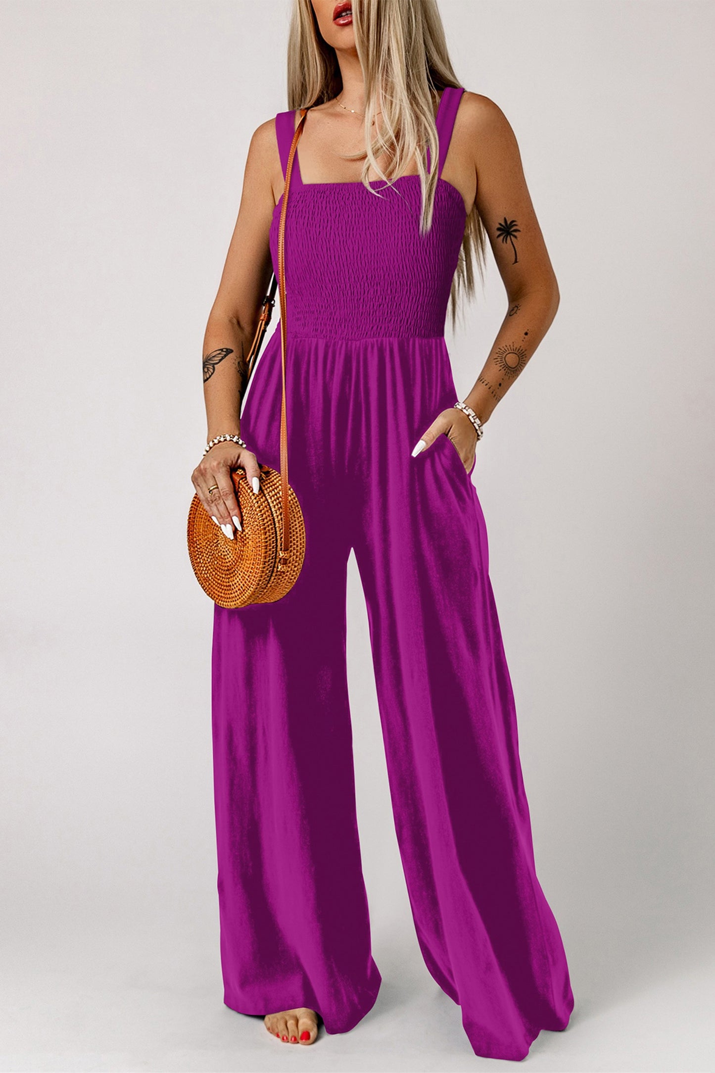 Purple Smocked Jumpsuit