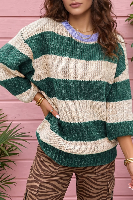 Green Stripe Colorblock Sweater