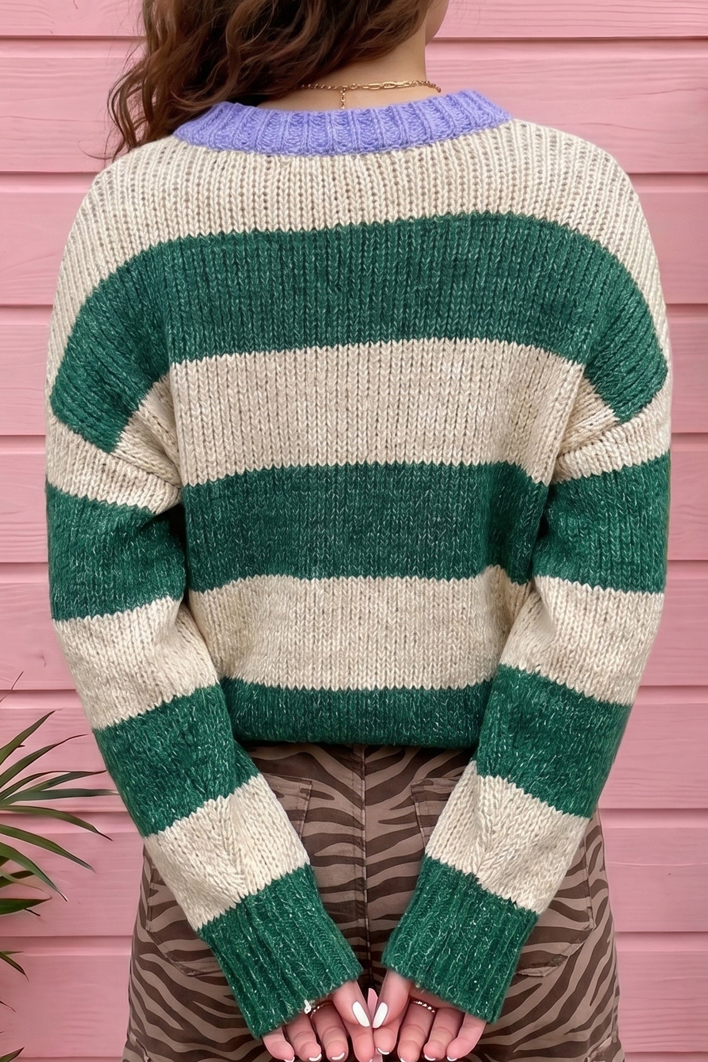 Green Stripe Colorblock Sweater