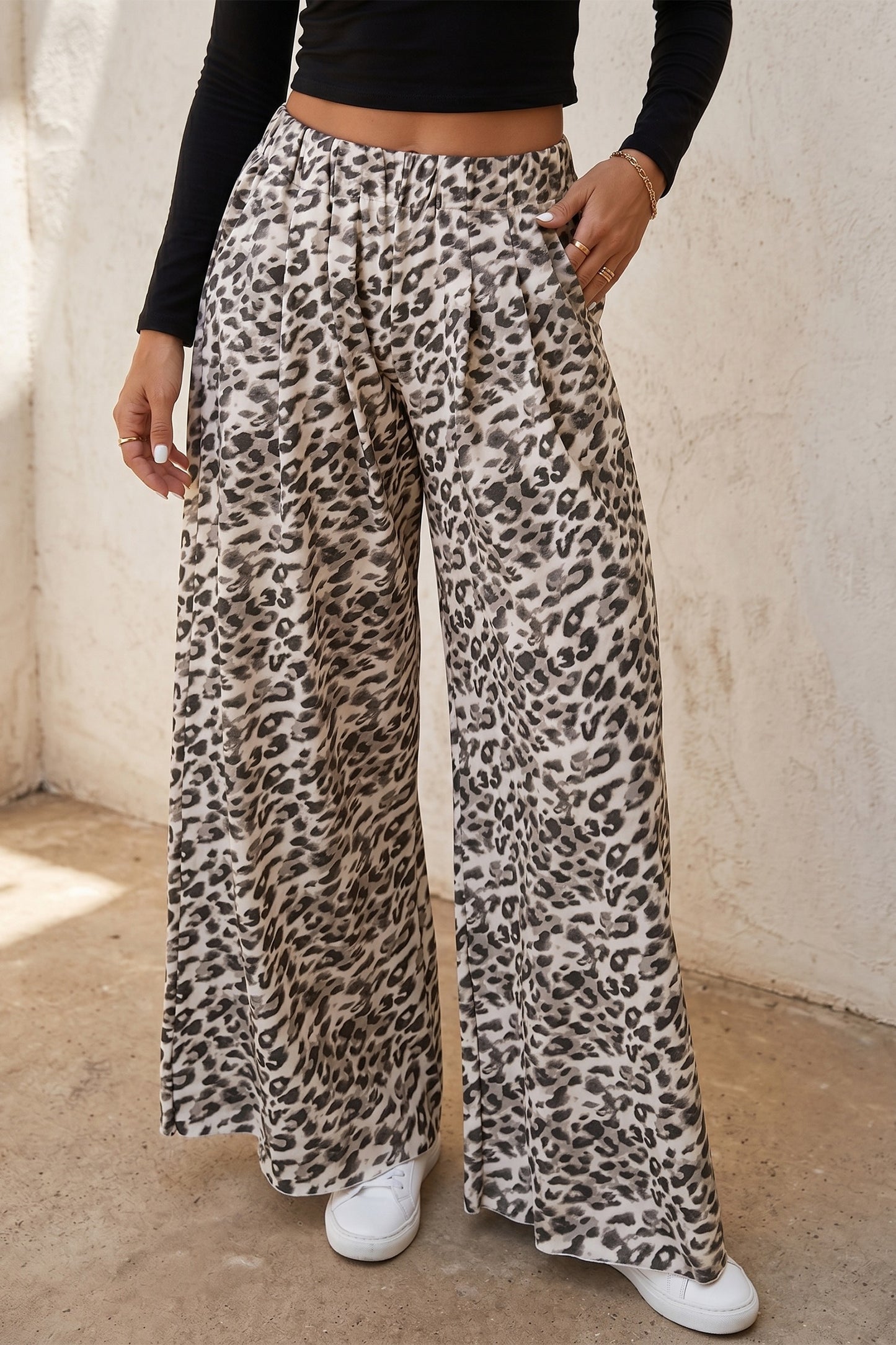 Leopard wide leg full length pant