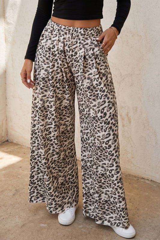 Leopard wide leg full length pant