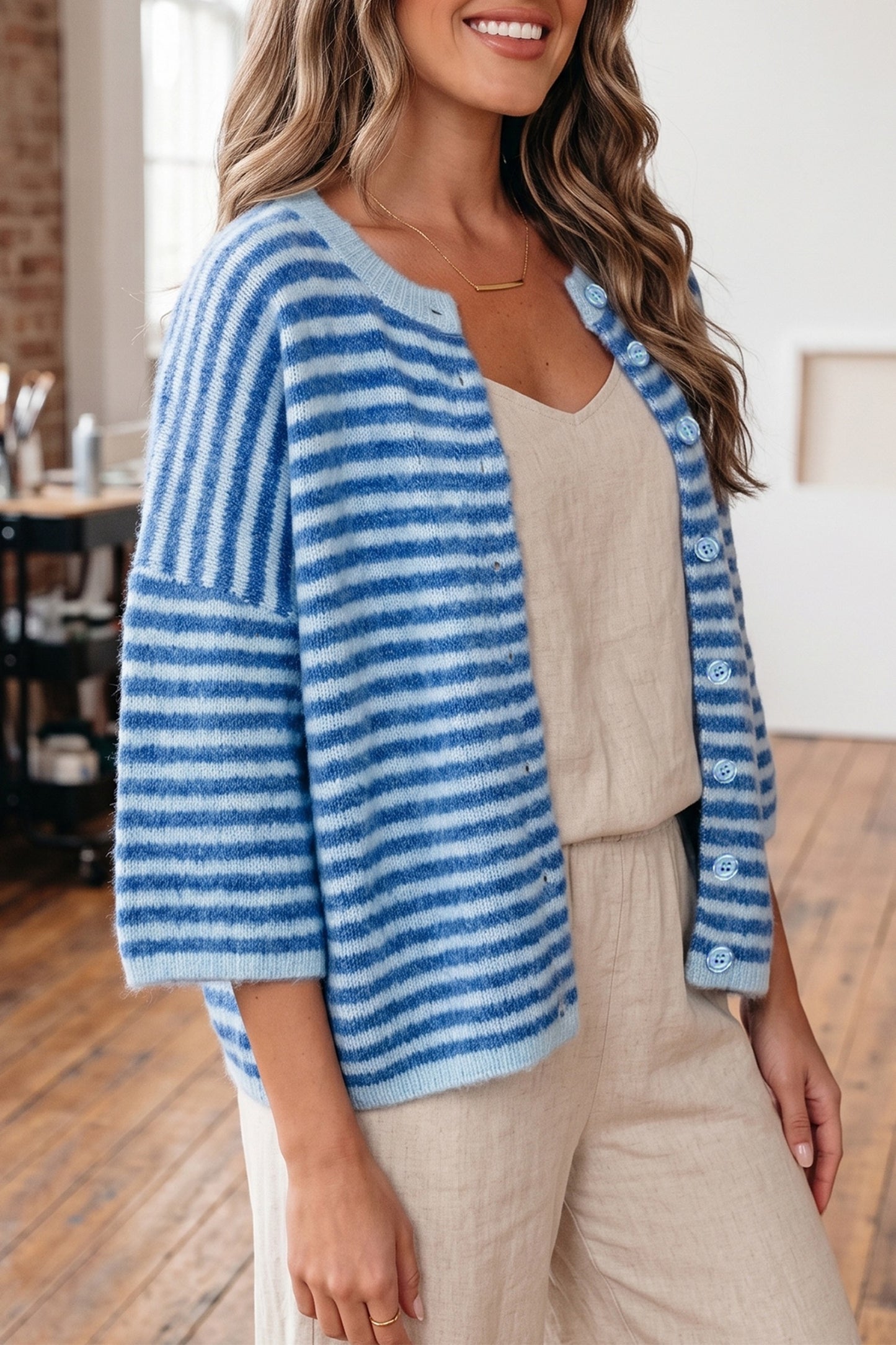 Blue stripe loose cardigan