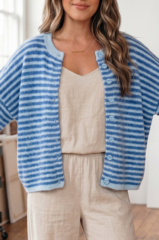 Blue stripe loose cardigan