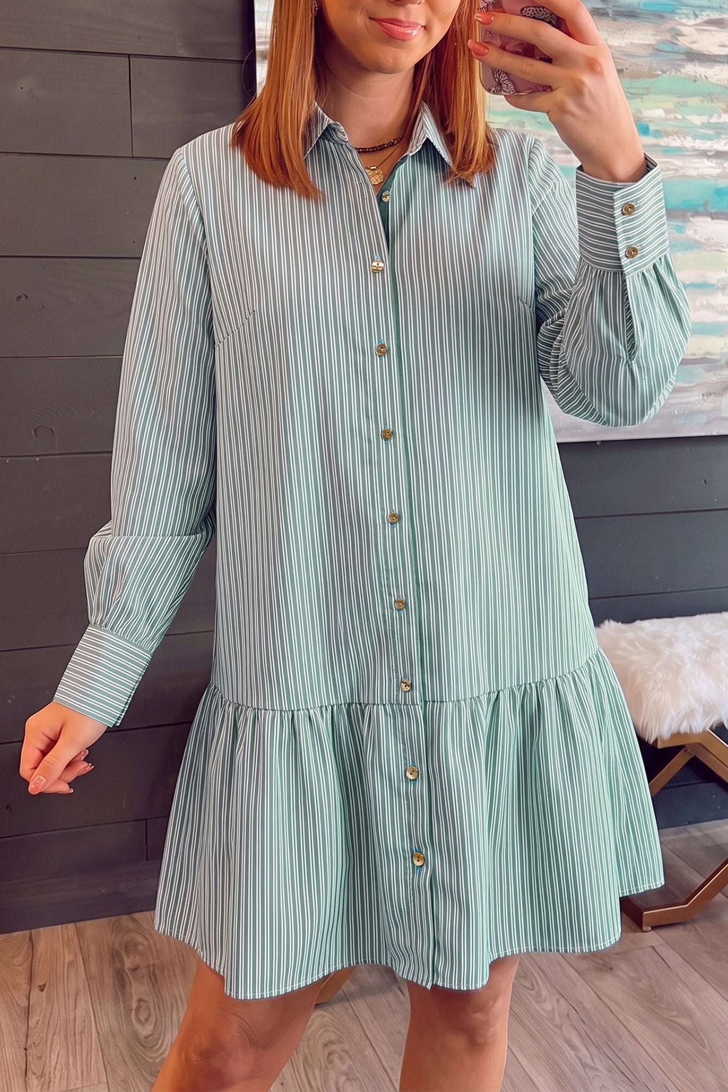 Green Stripe Shift Dress