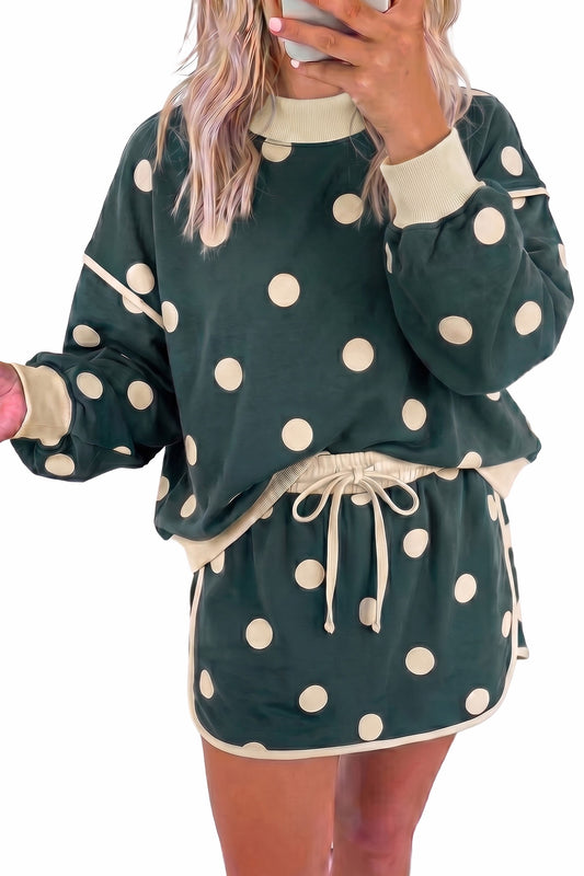 Green and White Skort Polka Dot Set
