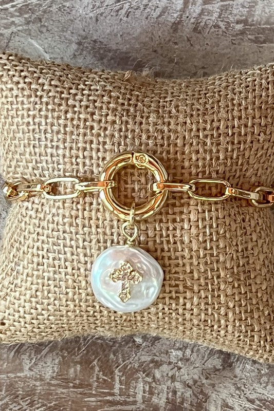 Pearl Cross Bracelet