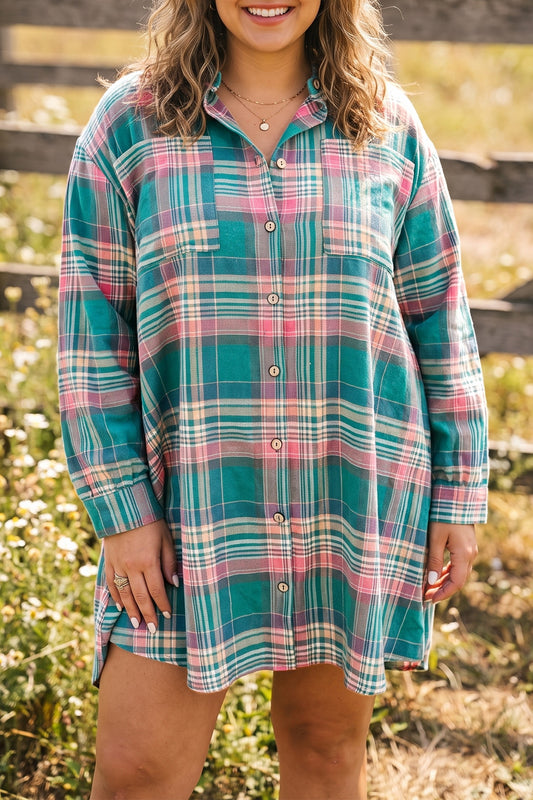Green Plaid Plus Dress
