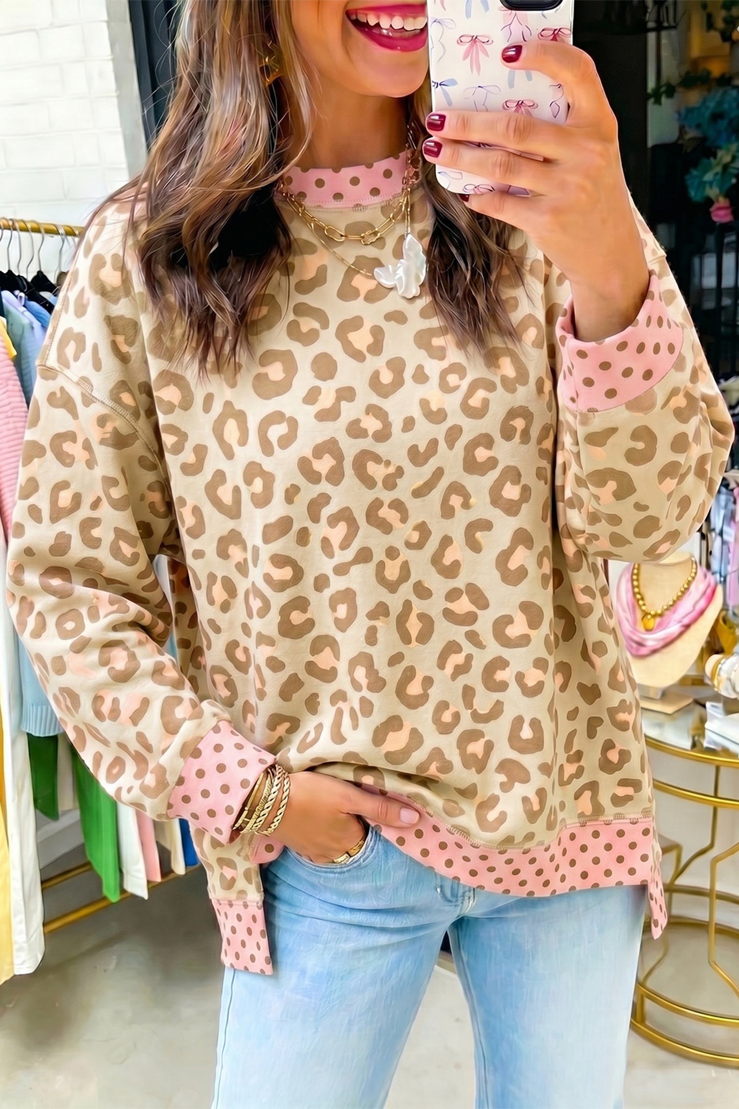 Khaki Leopard Polka Dot Trim
