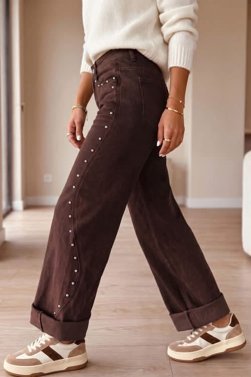 Side seam rivet detail ankle length jeans