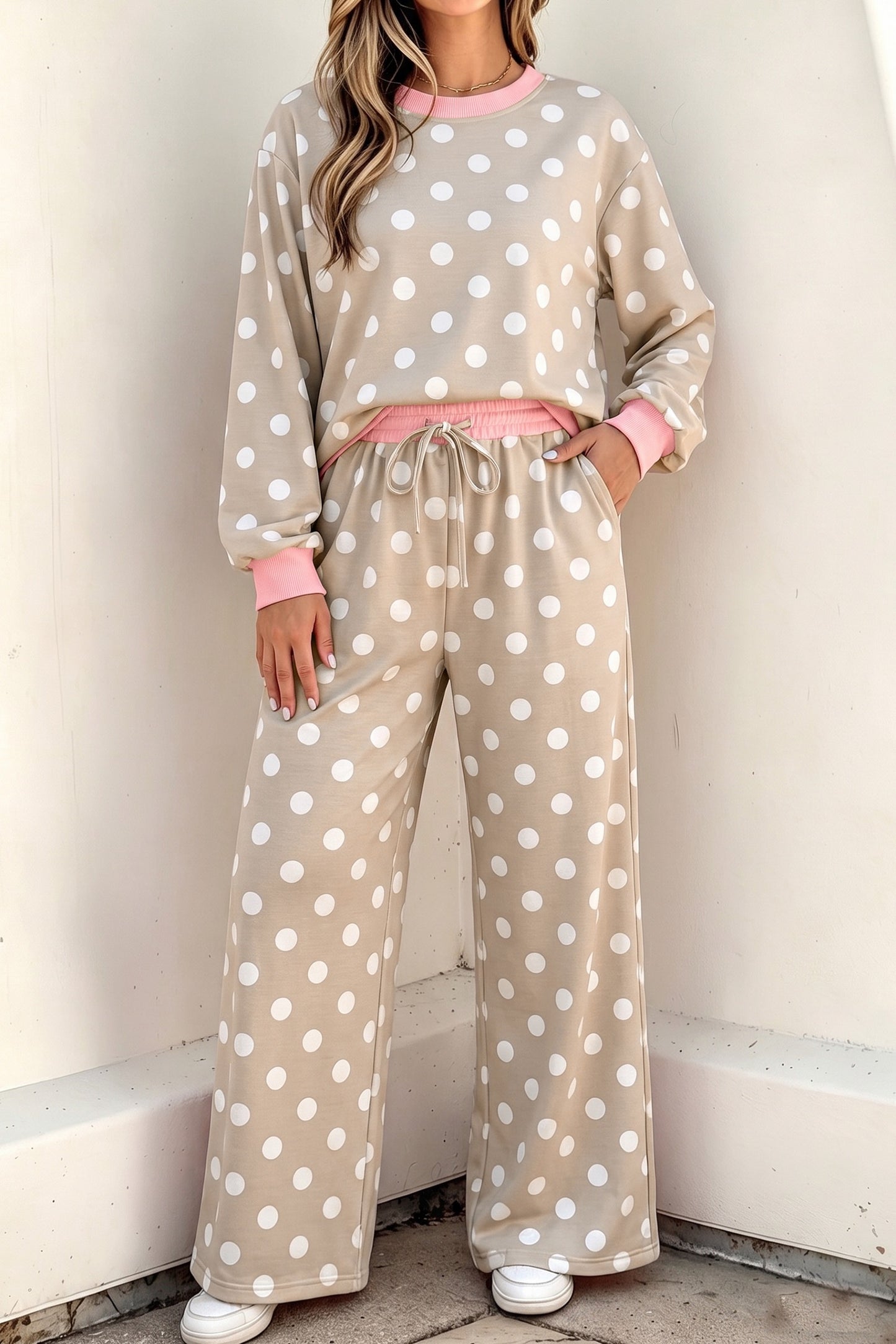 Khaki Polka Dot Pant Set