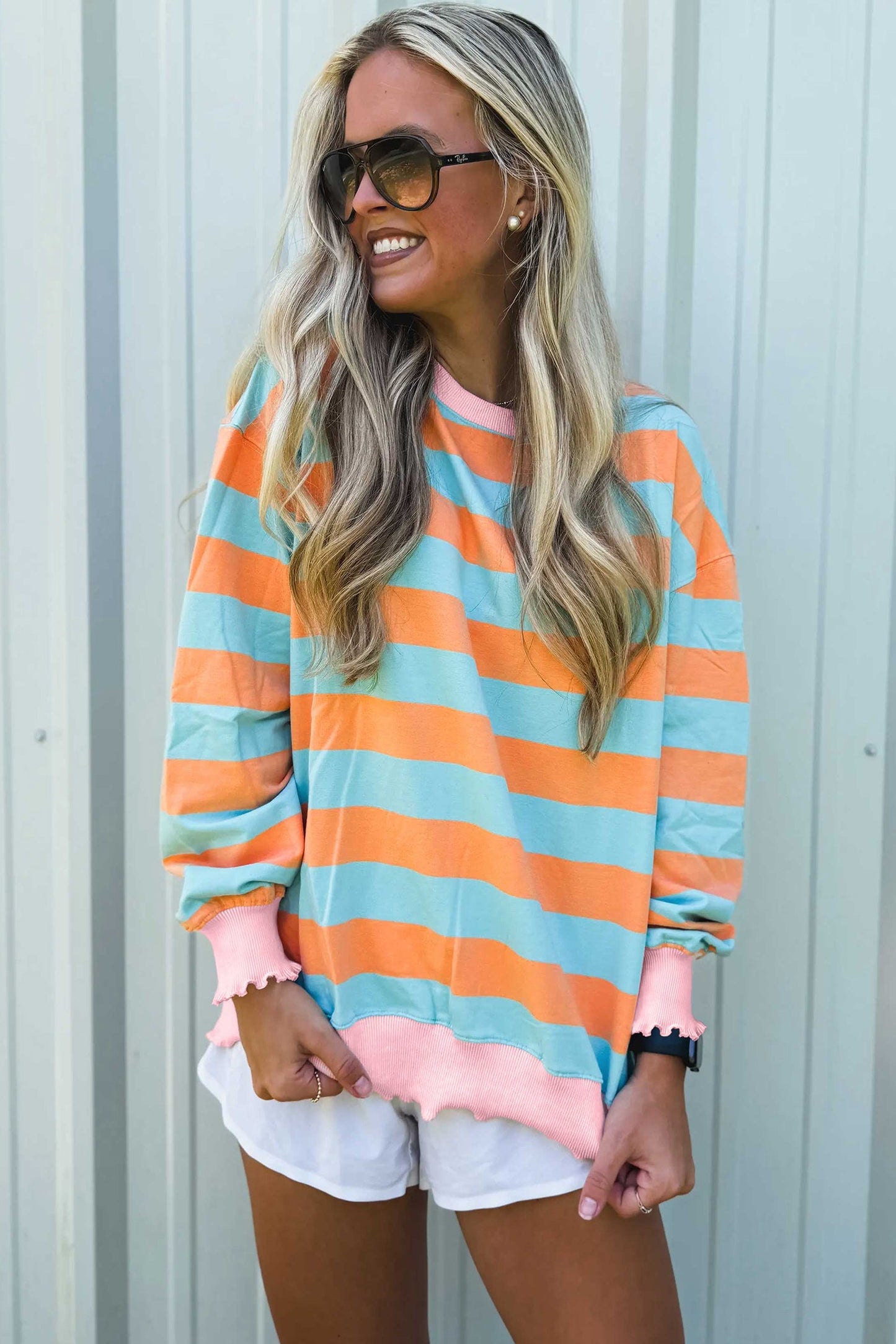 Orange Stripe color block long sleeve top