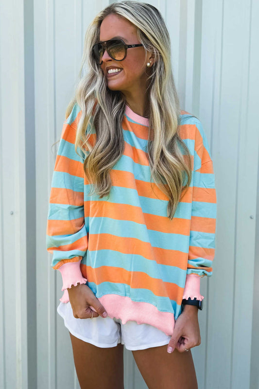 Orange Stripe color block long sleeve top