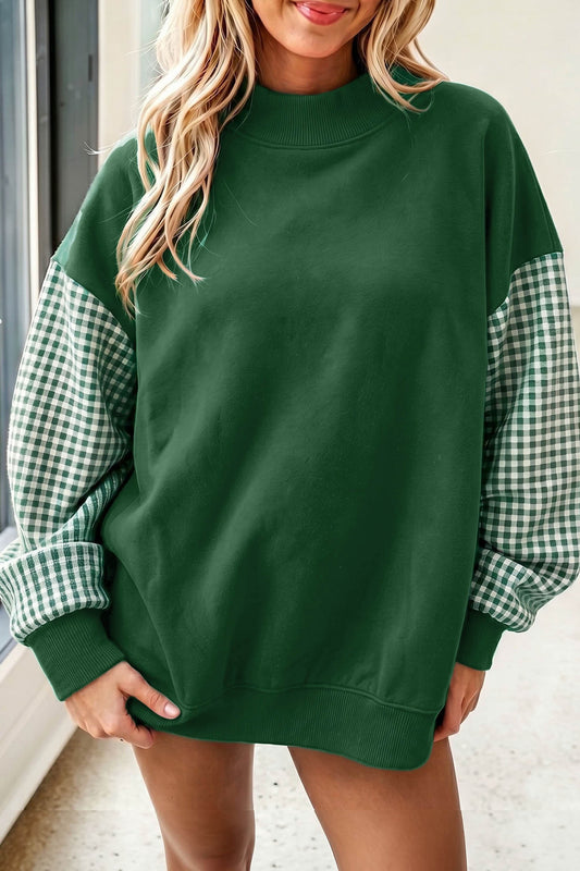Evergreen plaid sleeve sweatshirt