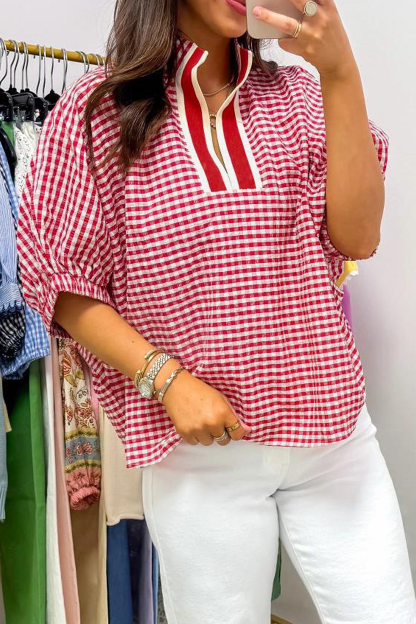 Red color block top
