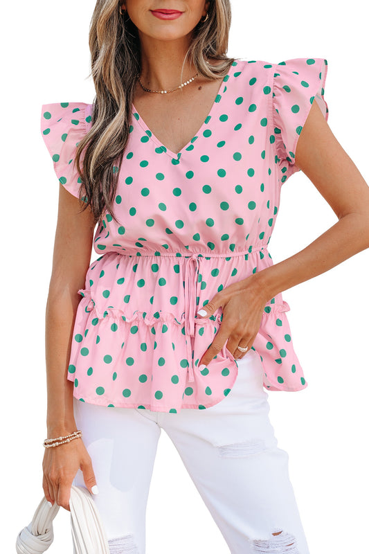 Pink and green polka dot top