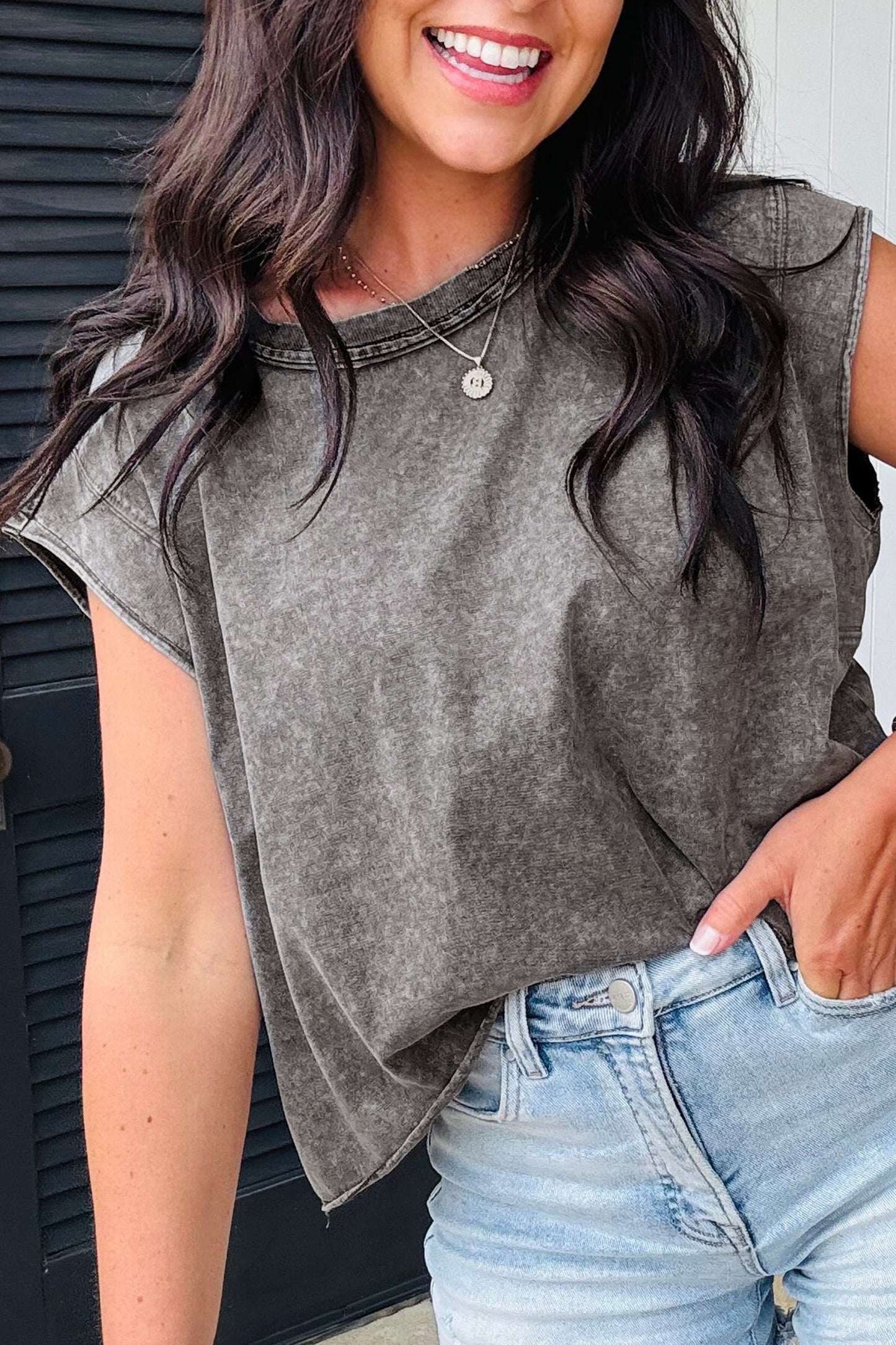 Mineral wash Cap sleeve top