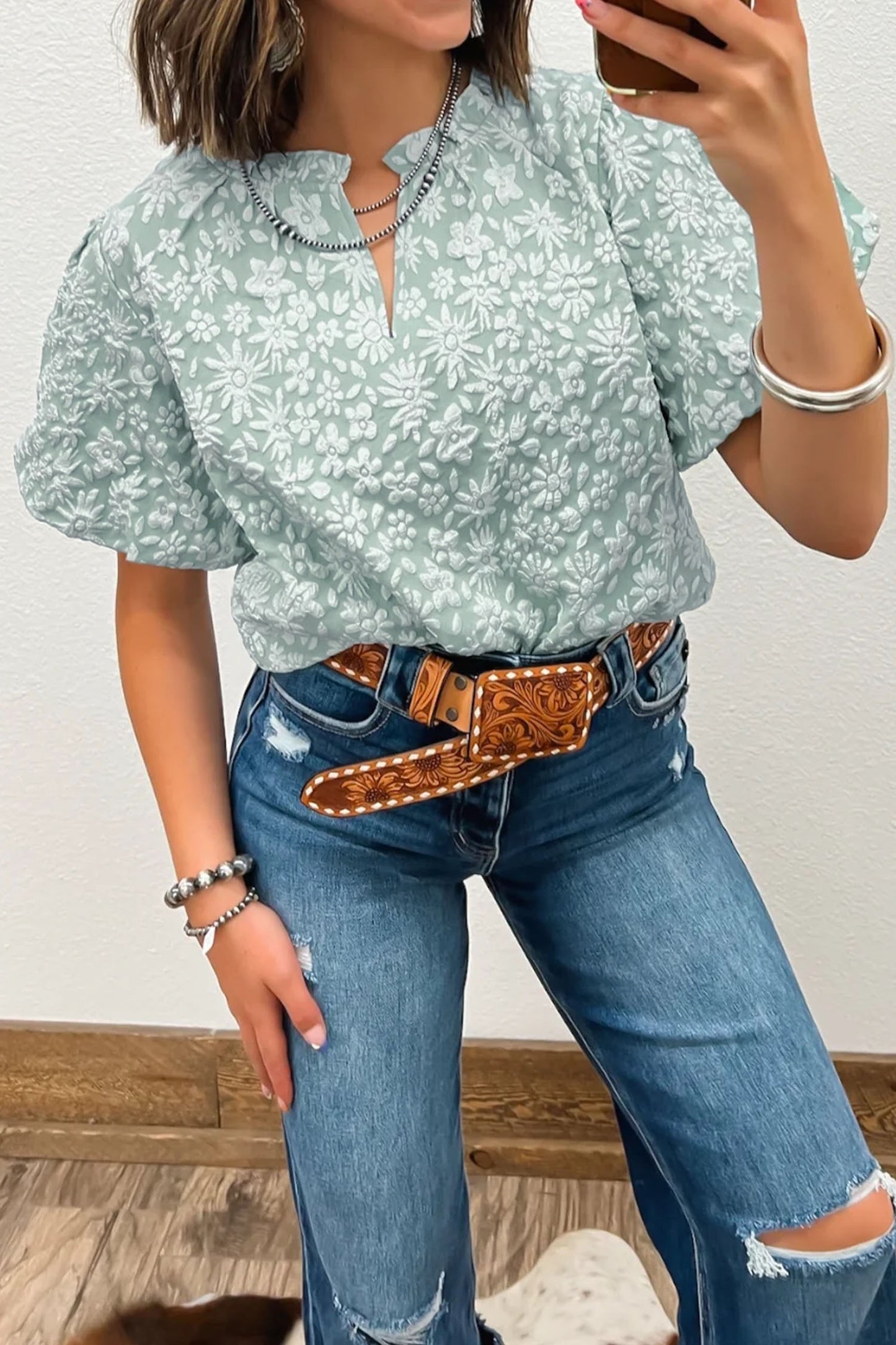 Iceland Blue texture floral top