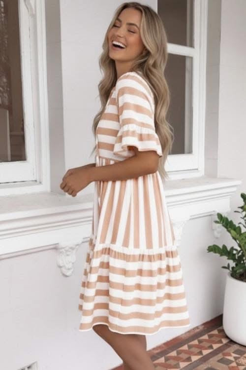 Khaki Brown Stripe Dress