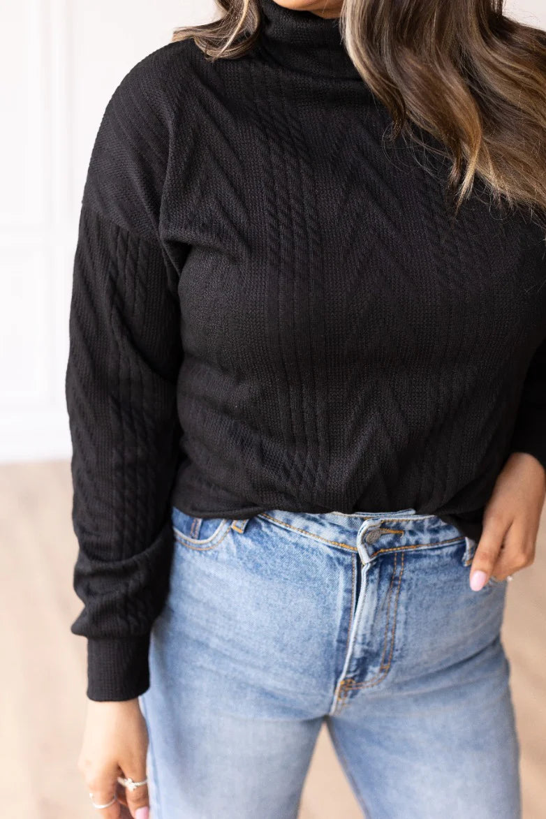 HEATHERED HUG BLACK TURTLE NECK KNIT SWEATER