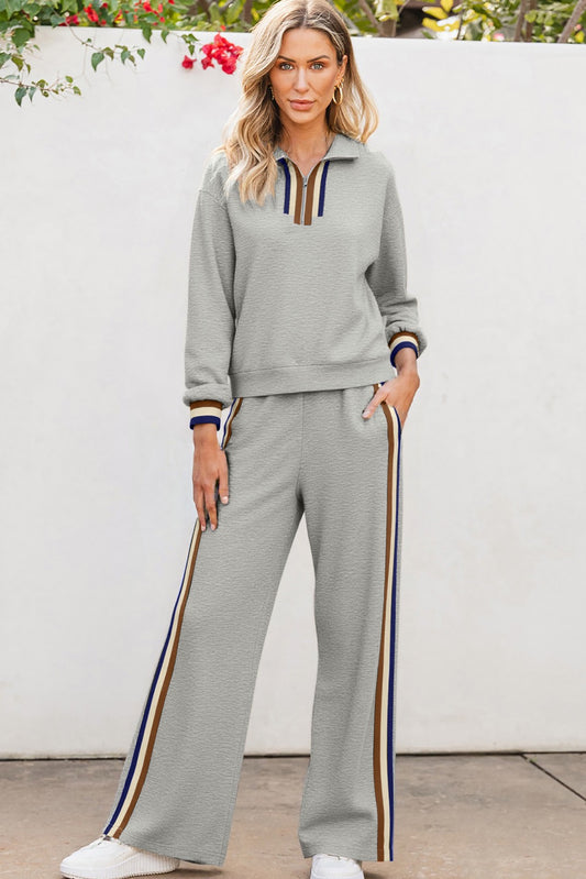 Gray Striped Pullover Set