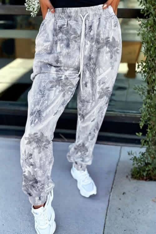 Gray camo elastic waist jogger pants