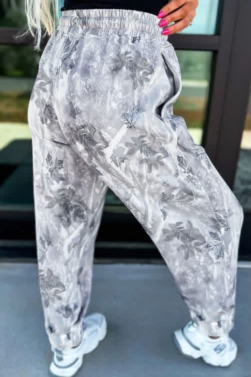 Gray camo elastic waist jogger pants