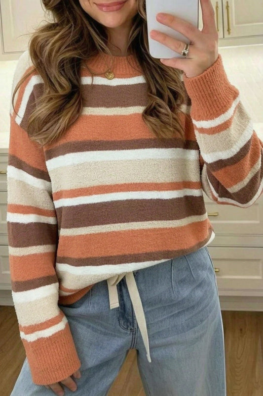 Orange and brown stripe loose sweater