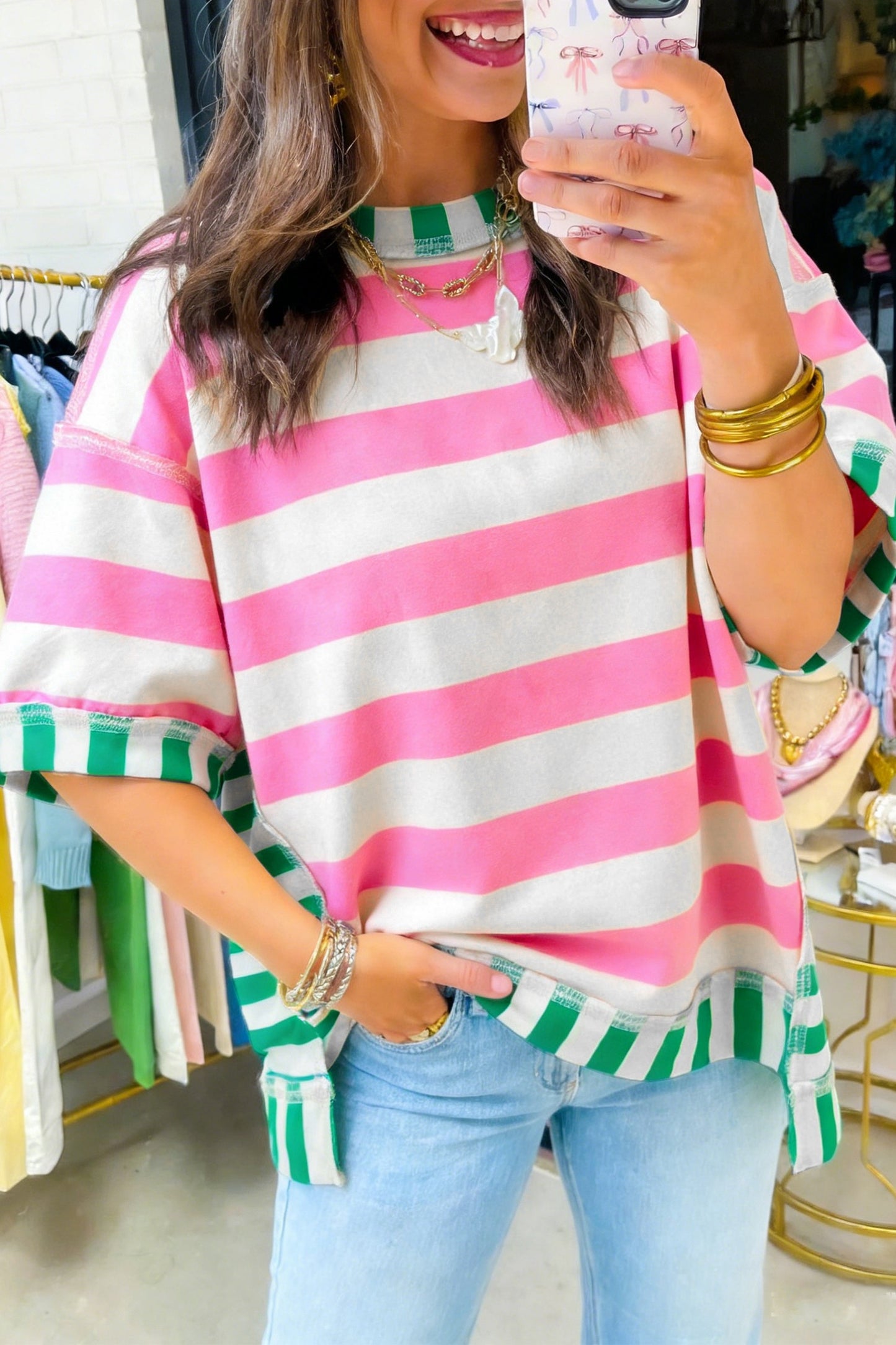 Colorblock Stripe Exposed Seam Top