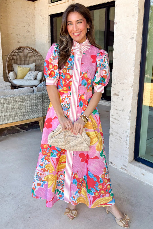 Pink Floral Button Down Dress